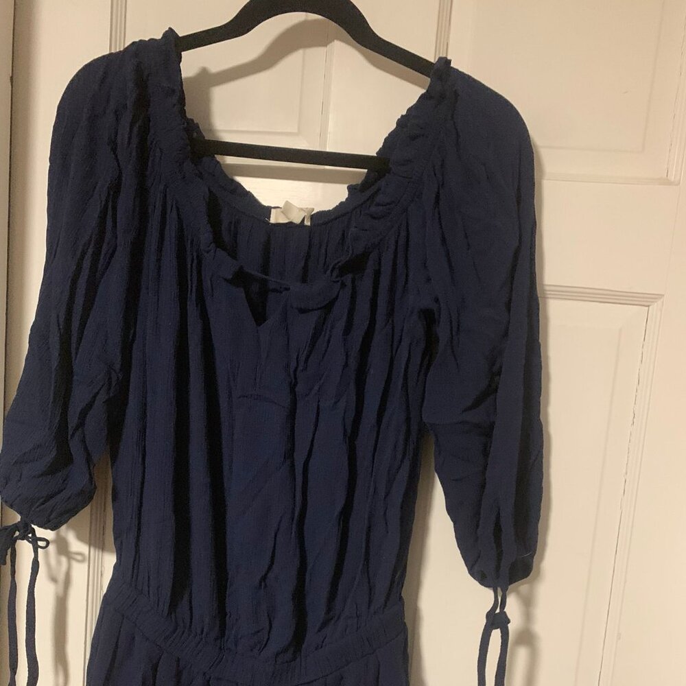 Active USA Navy Blue Off Shoulder Romper Women’s Size M Long Sleeve Boho